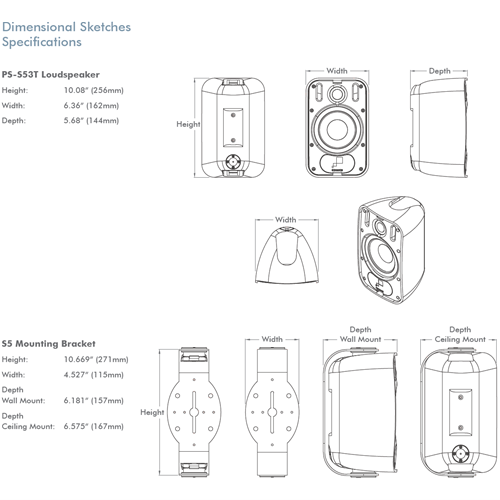 PS-S53T 5.25in White Surface Mount Professional Series Sonance